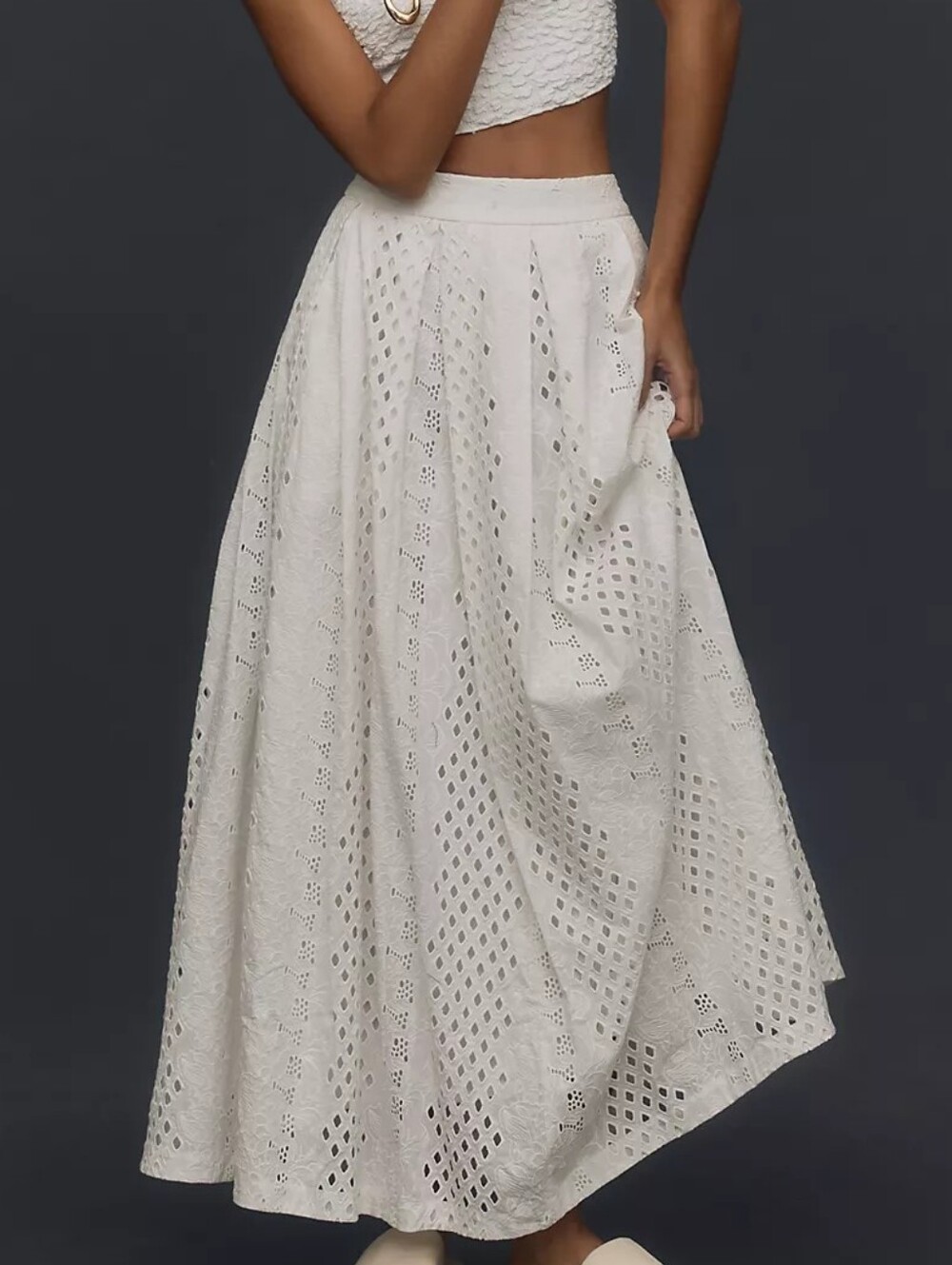 Anthropologie Forever That Girl White Eyelet Maxi Skirt Size Medium Cottagecore